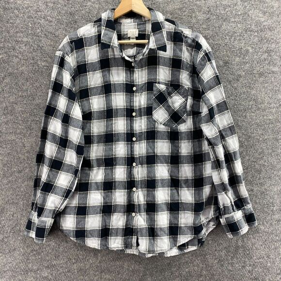 A New Day Shirt Women 2XL Black Plaid Button Up Collared Long Sleeve Cotton - Picture 4 of 9
